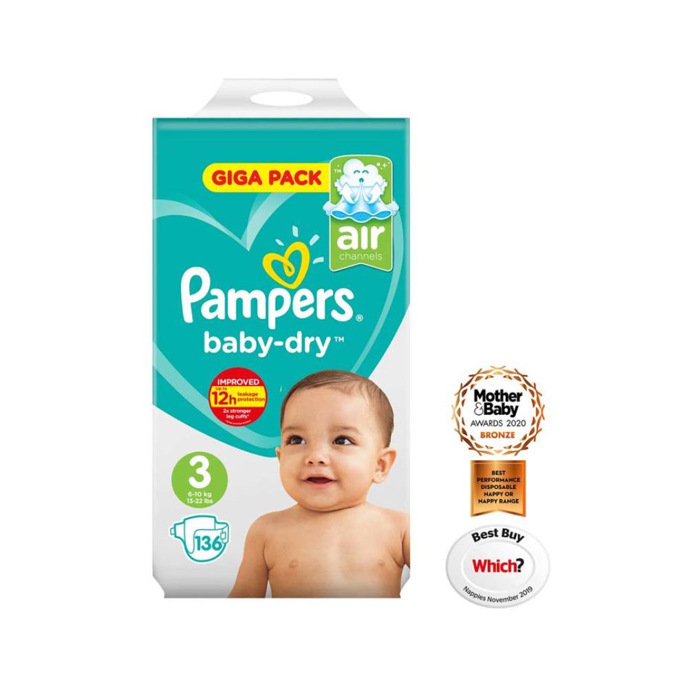 genezen beddengoed Zending Pampers Baby-Dry Nappies Size 3, 136 Giga Pack - First Choice Produce